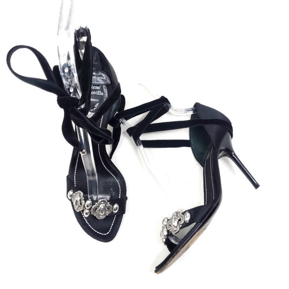 Rene Caovilla Shoes - Rene Caovilla Black Velvet Stiletto Sandal Heels